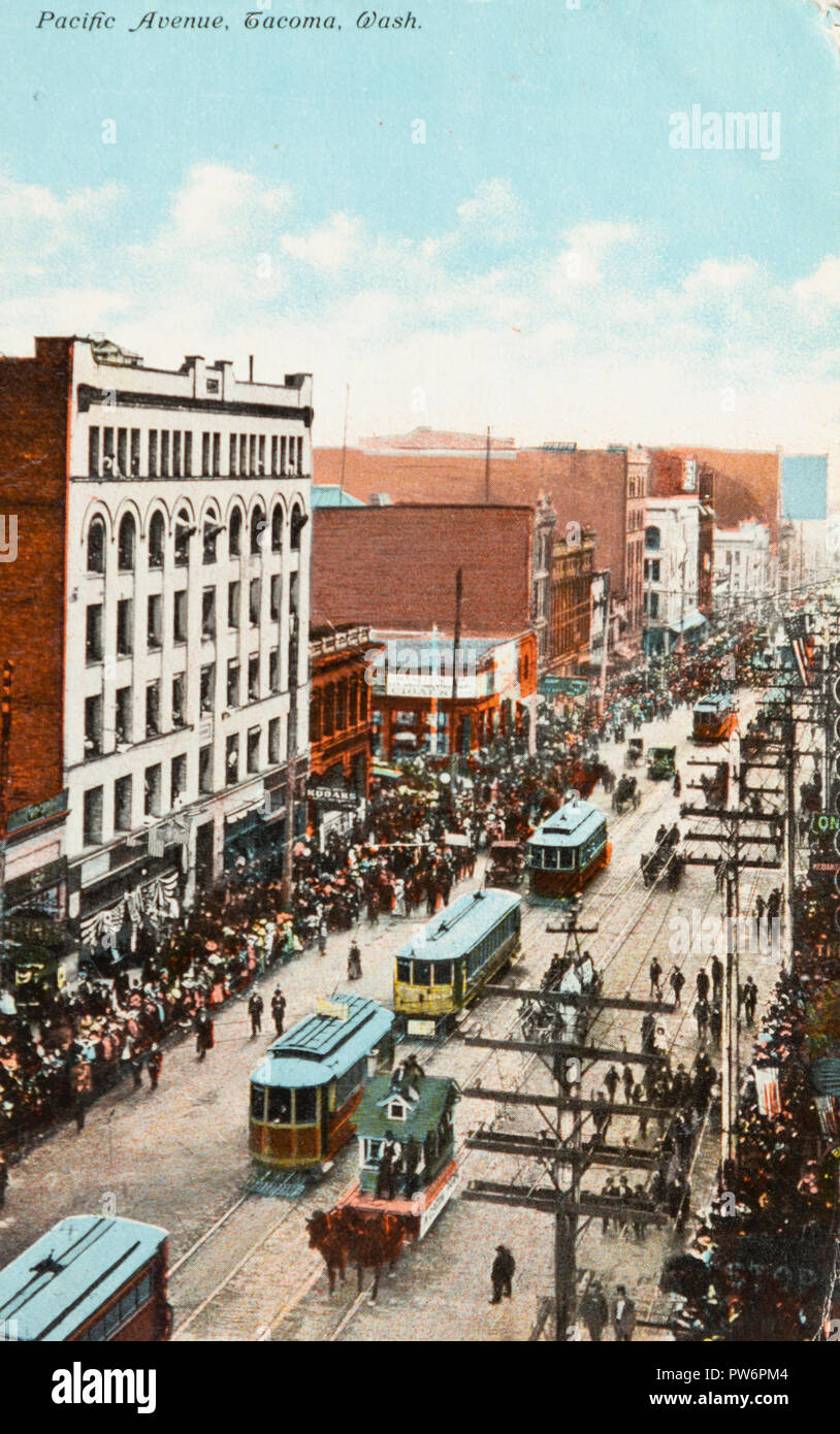 Pacific Avenue, Tacoma, Washington, 1911 carte postale ancienne Banque D'Images