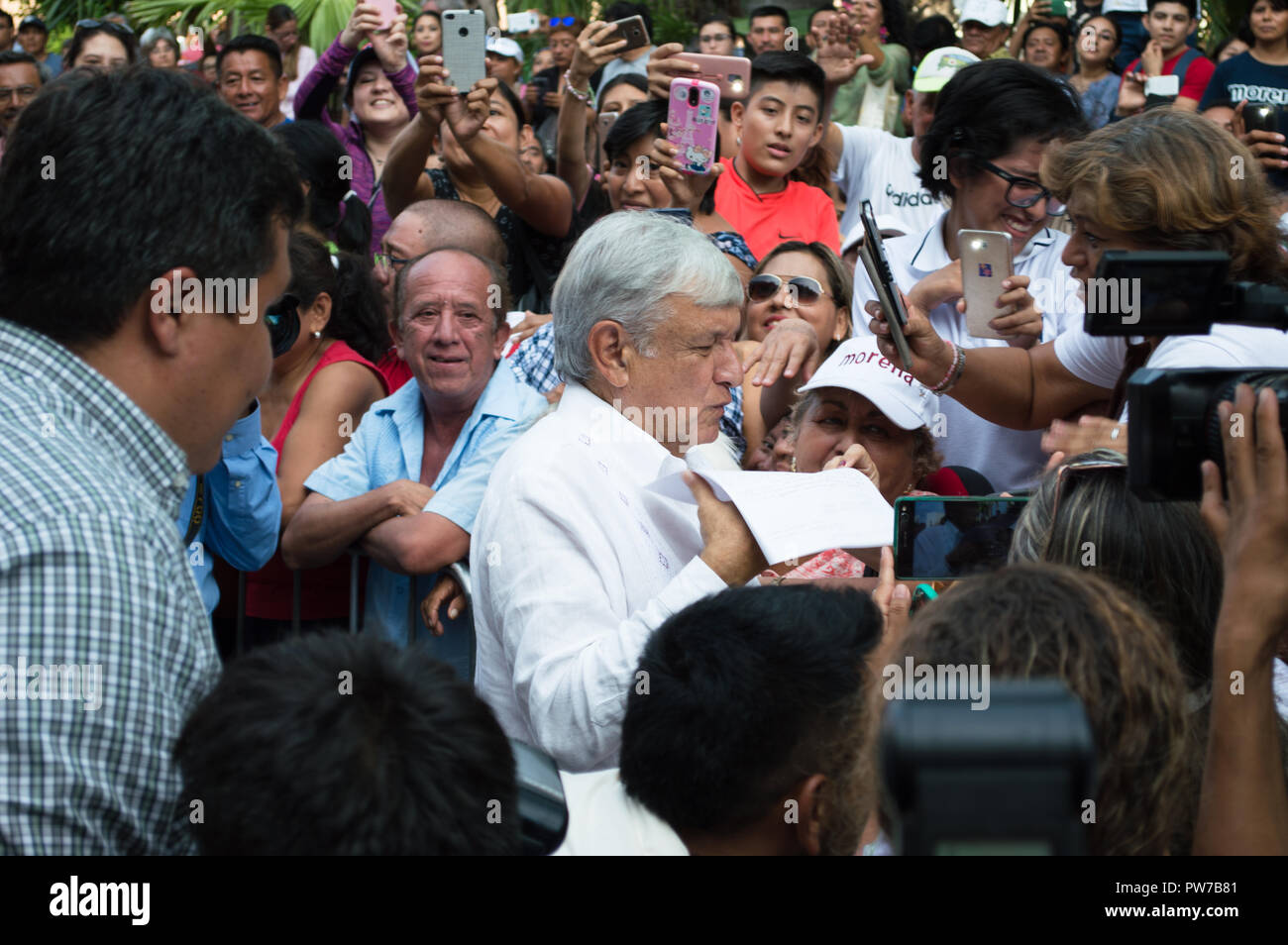 Le président élu du Mexique, Andres Manuel Lopez Obrador lors de sa visite à Merida, Yucatan, octobre 2018. Banque D'Images