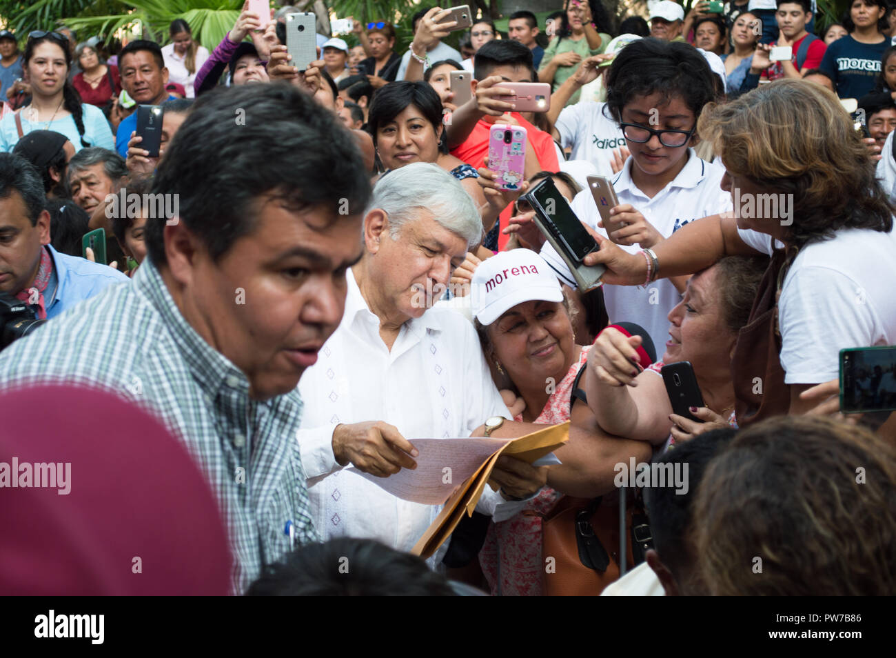 Le président élu du Mexique, Andres Manuel Lopez Obrador lors de sa visite à Merida, Yucatan, octobre 2018. Banque D'Images