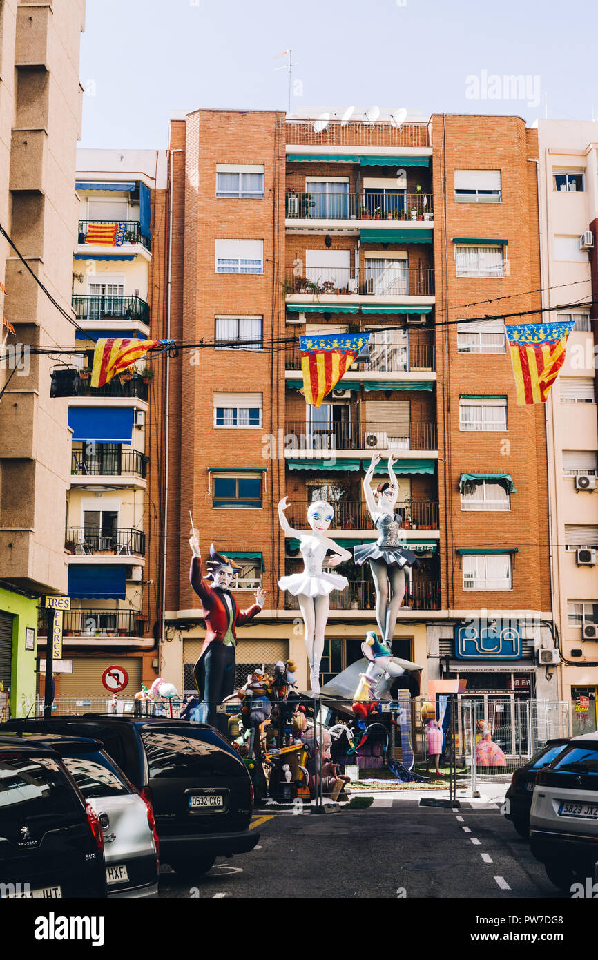 Drapeaux de valence, Las Falles Spring Festival, Valencia, Espagne, 2018 Patrimoine Culturel Immatériel de l'Unesco Banque D'Images