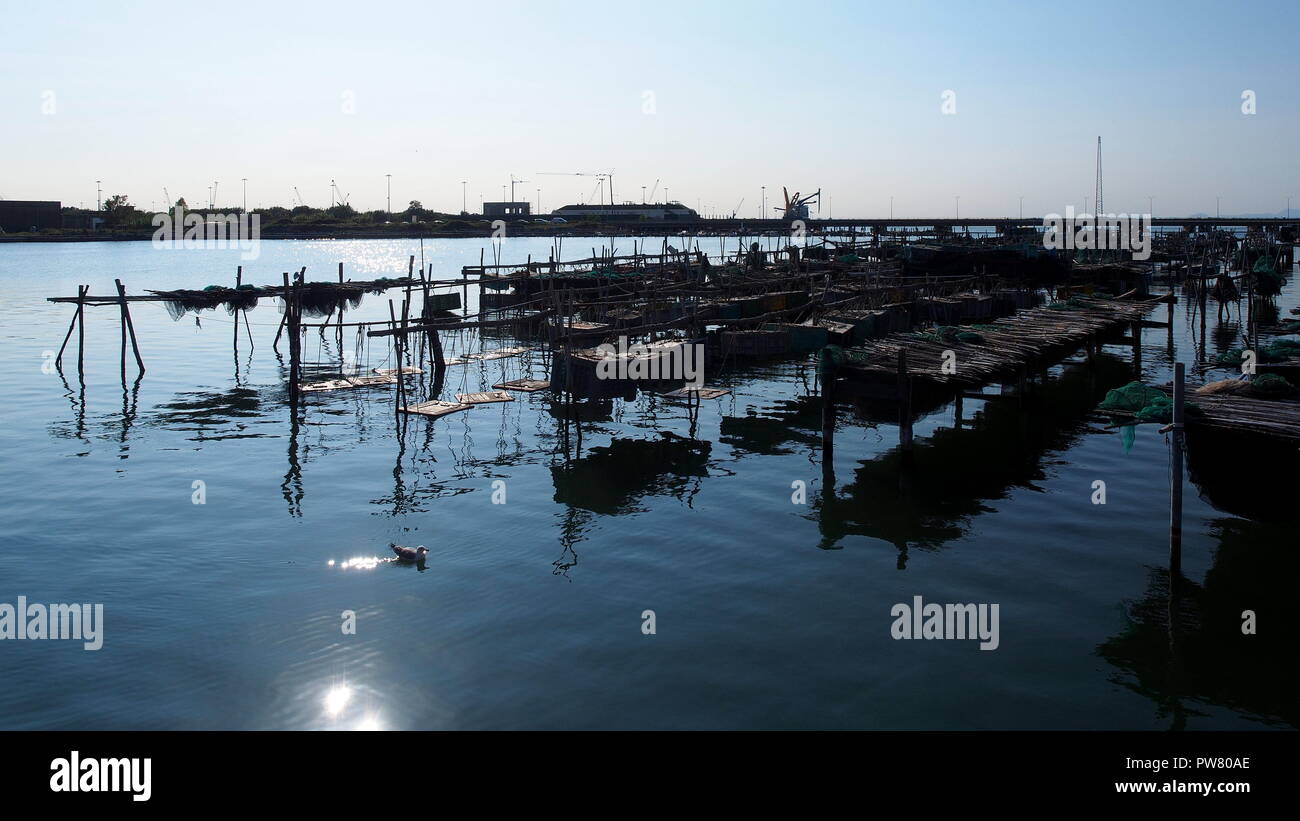 L'équipement de pêche à Chioggia, Italie Banque D'Images
