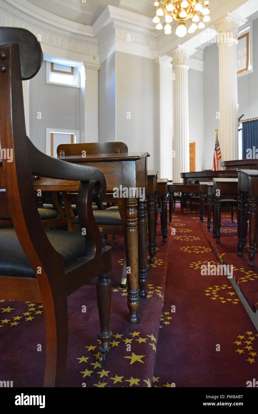 L'intérieur de l'ancienne Chambre des représentants au North Carolina State Capitol building, à Raleigh. Banque D'Images