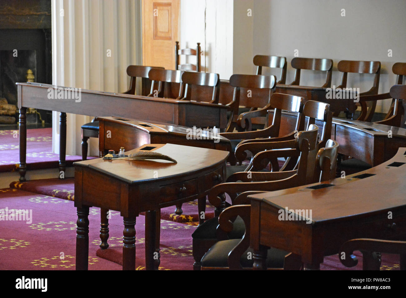 L'intérieur de l'ancienne Chambre des représentants au North Carolina State Capitol building, à Raleigh. Banque D'Images