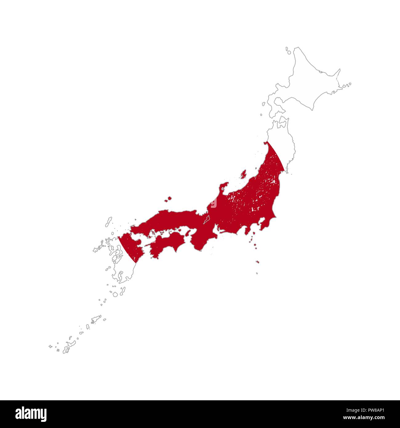 Silhouette de pays Japon avec drapeau sur arrière-plan, isolated on white Illustration de Vecteur