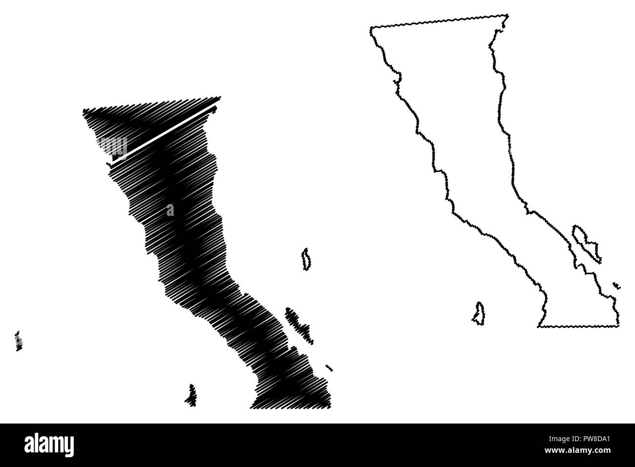 La Basse Californie (États-Unis du Mexique, Mexique, République fédérale) map vector illustration, croquis Gribouillage à l'État libre et souverain de la Basse Californie Illustration de Vecteur