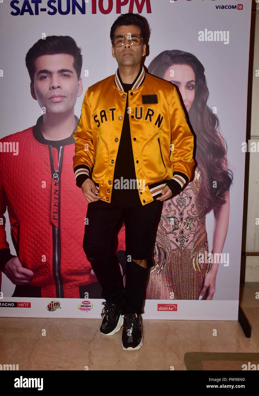 Mumbai, Inde. 13 octobre 2018. Indian film Producteur/acteur/réalisateur Karan Johar présent sur les canaux de couleur montre 'India's Got Talent' nouvelle saison annonce conférence de presse à l'hôtel Trident Bandra à Mumbai. Credit : SOPA/Alamy Images Limited Live News Banque D'Images