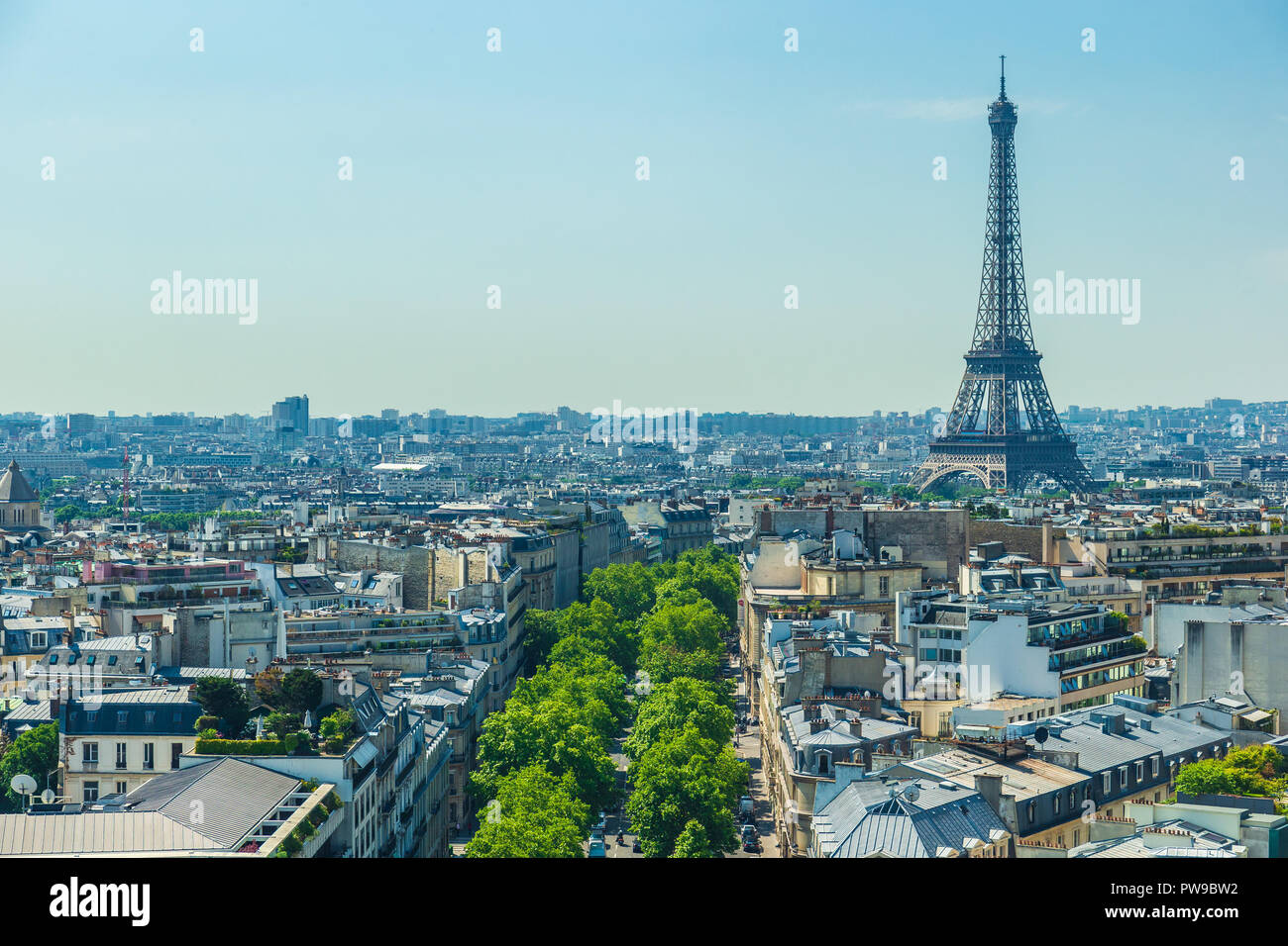 Paris en été avec la Tour Eiffel comme élément central Banque D'Images
