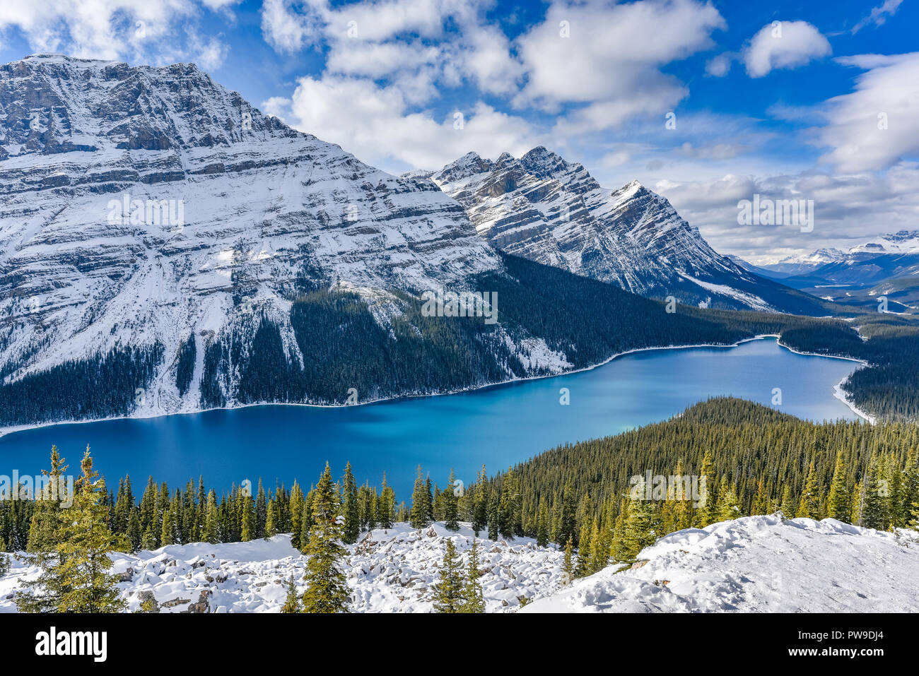 Lac Peyto, en hiver, parc national Banff, Alberta, Canada Banque D'Images
