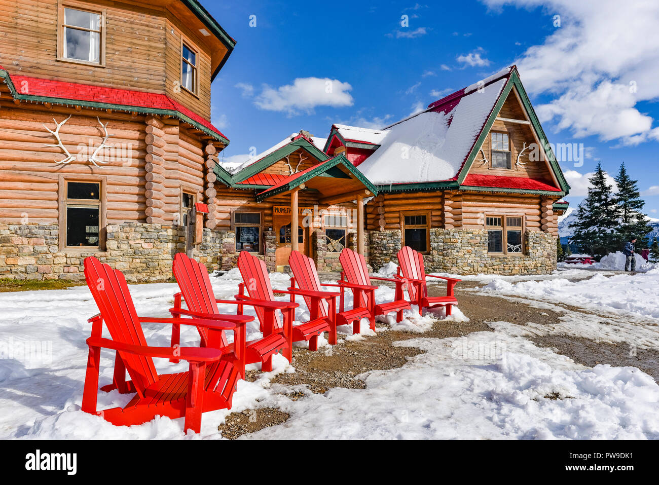 Num-Ti-Jah lodge, le lac Bow, Banff National Park, Alberta, Canada Banque D'Images