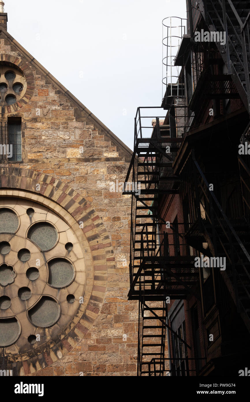 Le feu s'échappe, Back Bay, Boston, MA Banque D'Images