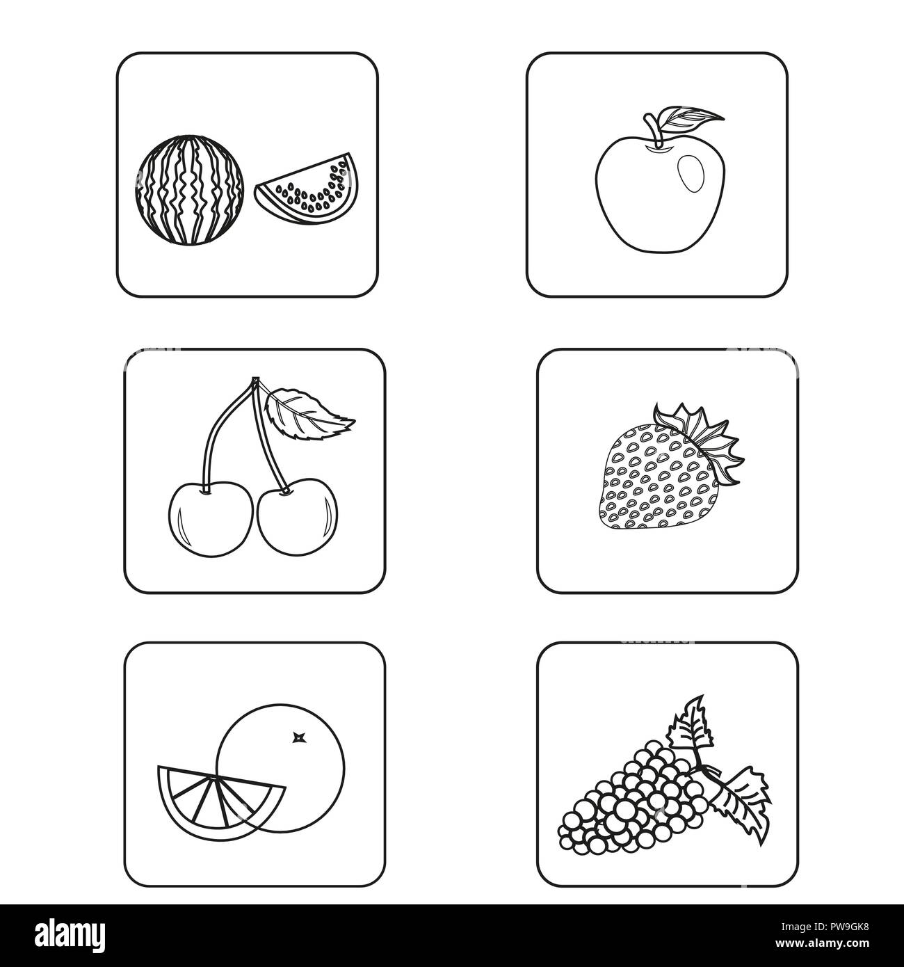 Un ensemble d'icônes simples en noir et blanc de modèles différents fruits. Illustration de Vecteur
