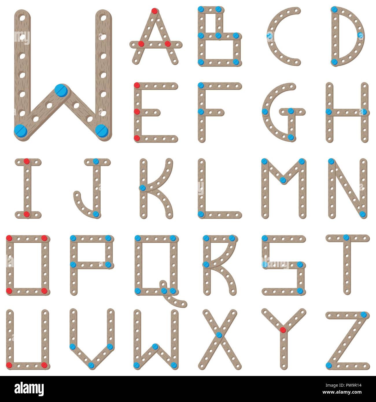 Alphabet latin constructeur de bois Illustration de Vecteur