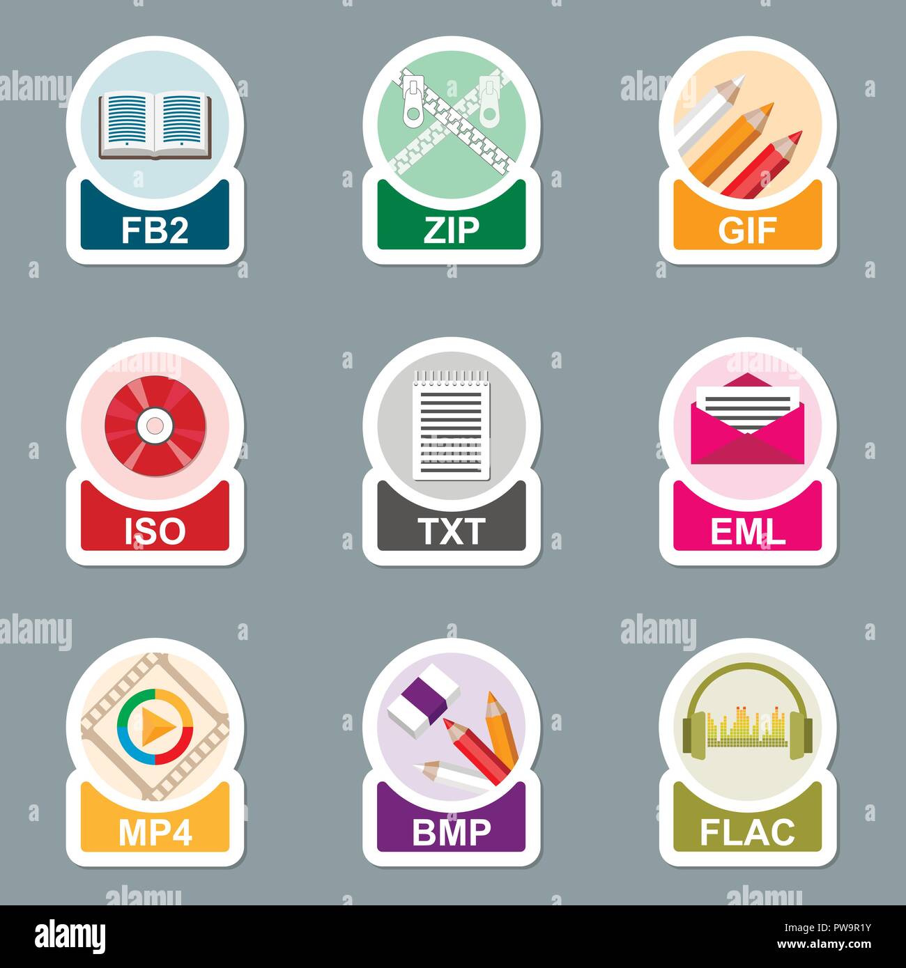 Ensemble d'icônes de type de fichier Illustration de Vecteur