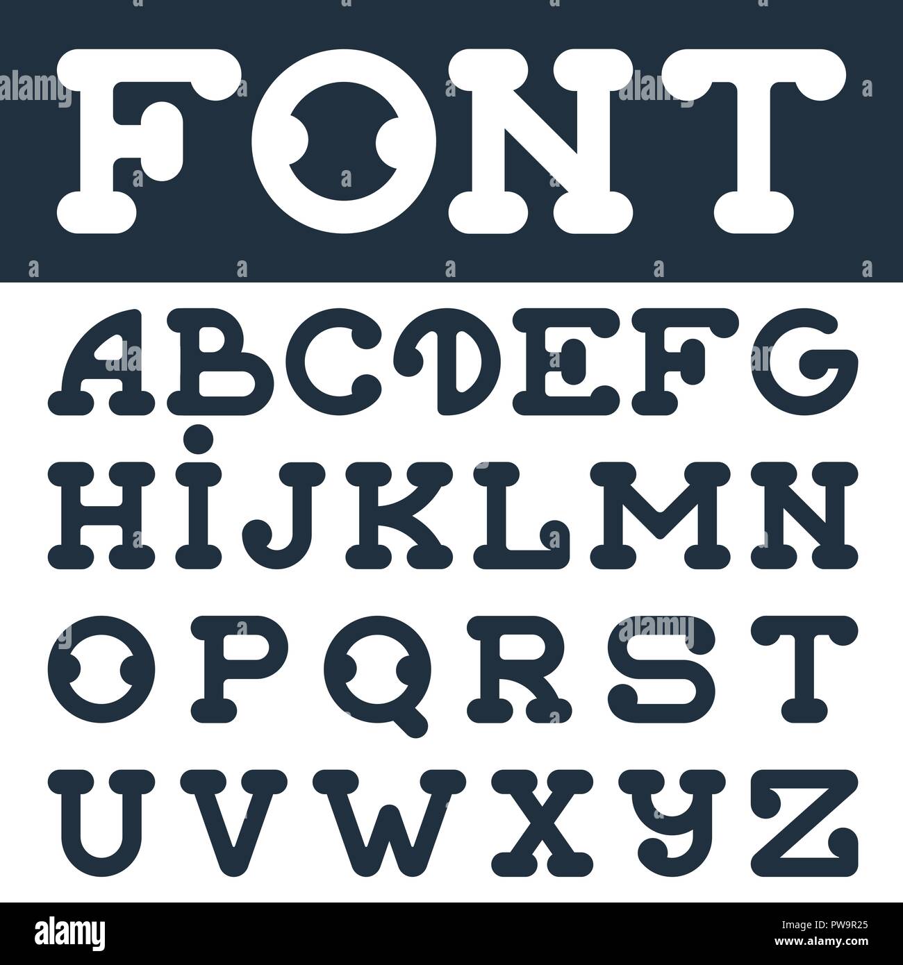 Polices de caractères anglais. Typeface avec coins arrondis Illustration de Vecteur