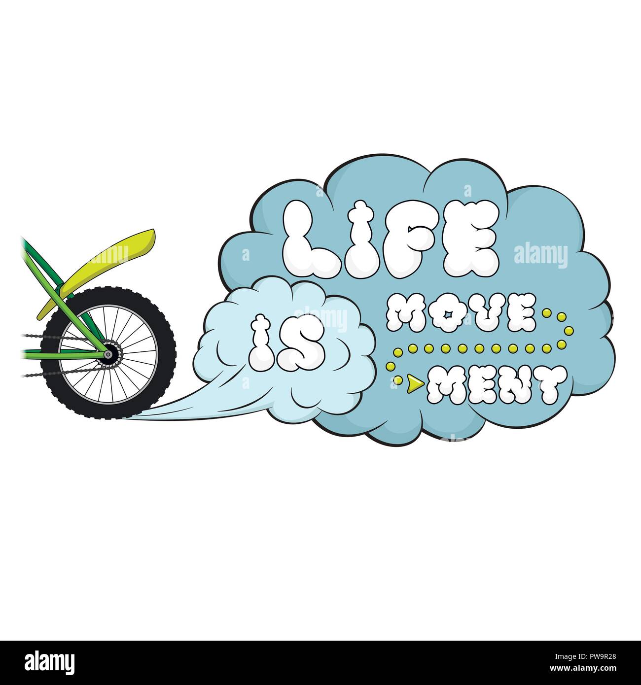 Le lettrage. La vie est mouvement. Mots sur un nuage de poussière Illustration de Vecteur