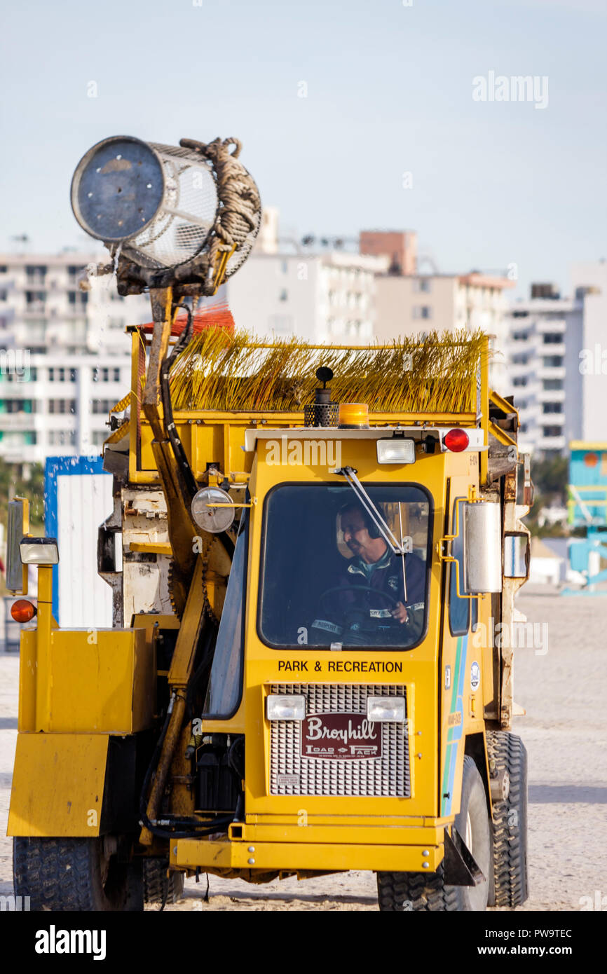 Miami Beach Florida, plage publique, ramassage des déchets, déchets, véhicule, camion, équipement, assainissement, nettoyage, poubelle, entretien, Broyhill, Load & Pack 80 HD, hyd Banque D'Images