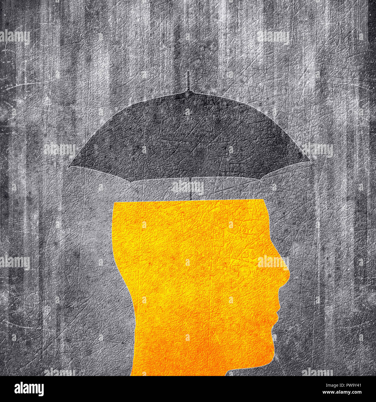 Tête humaine et illustration numérique conceptuel parapluie Banque D'Images