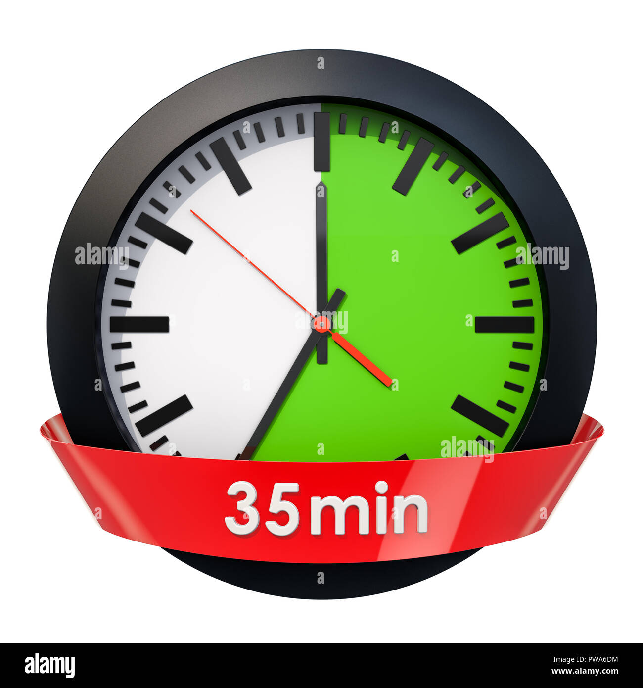 Horloge avec minuteur 35 minutes. Le rendu 3D isolé sur fond blanc Banque D'Images