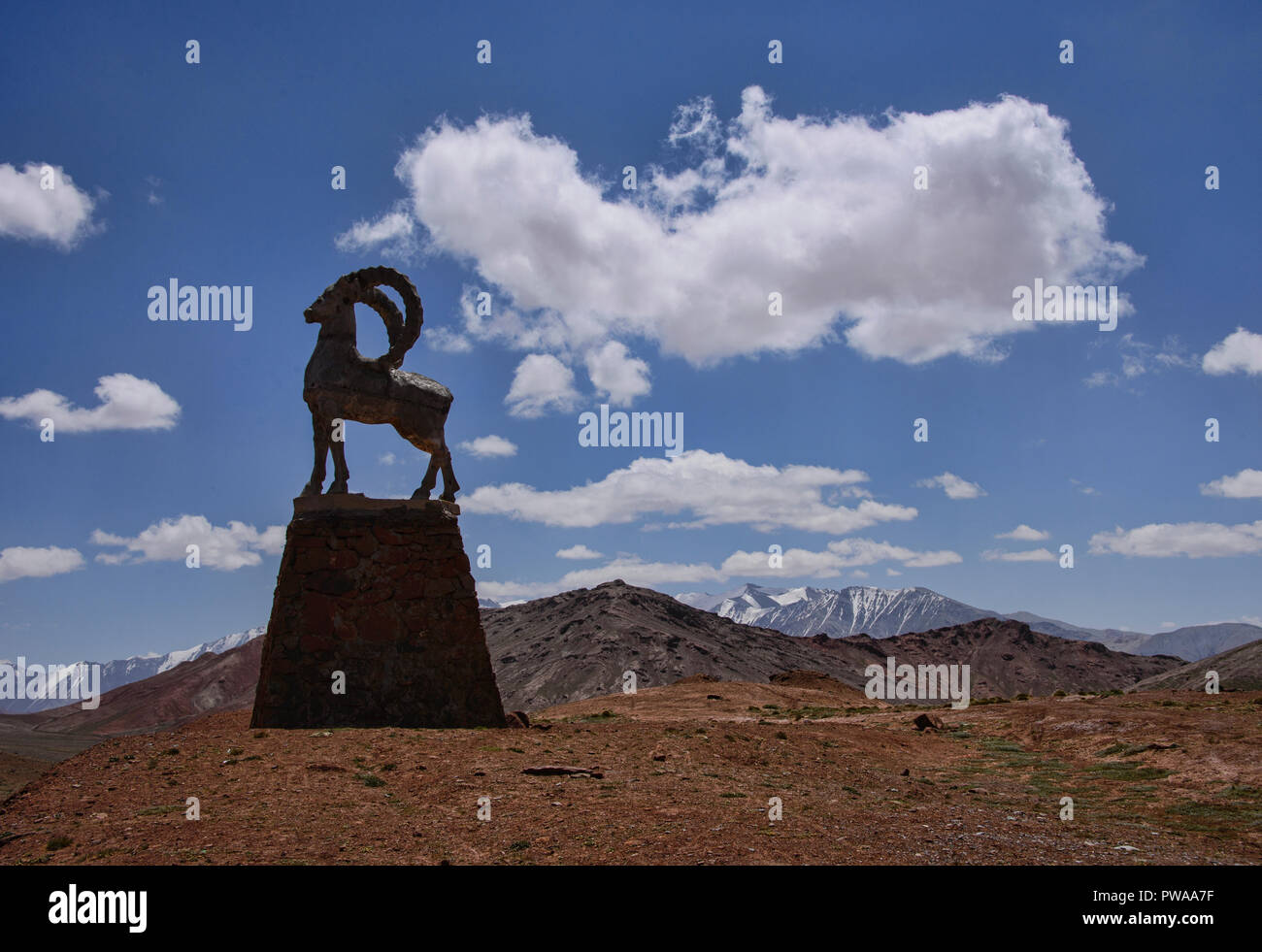 Statue mouton Marco Polo sur l'Art Kyzyl notes de passage de l'entrée au Tadjikistan sur la route du Pamir Banque D'Images