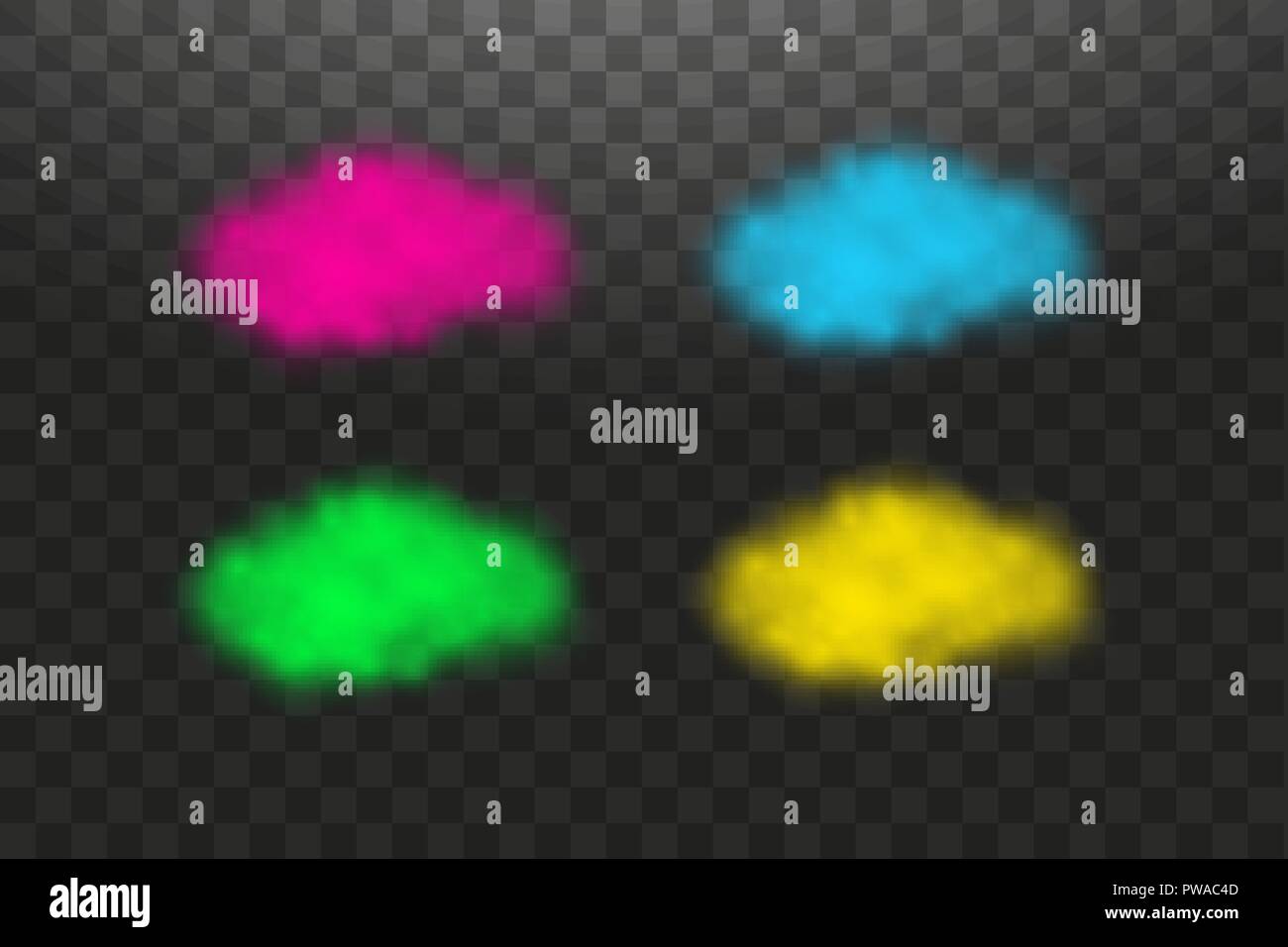 Vecteur lumineux nuages brouillard ou smog arrière-plan. Ensemble de brouillard ou de fumée colorée transparente, isolés effet spécial. Vector illustration Illustration de Vecteur