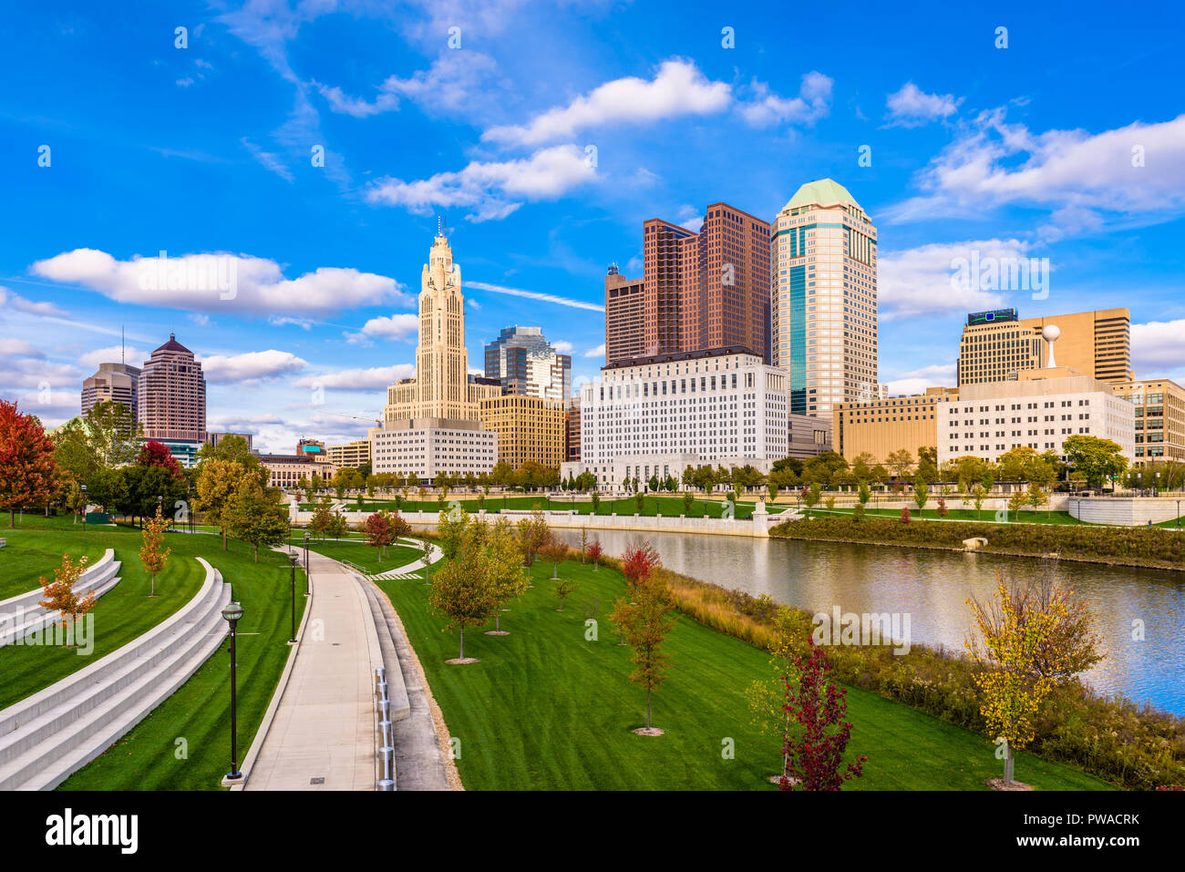 Columbus, Ohio, USA Centre-ville sur la rivière Scioto. Banque D'Images