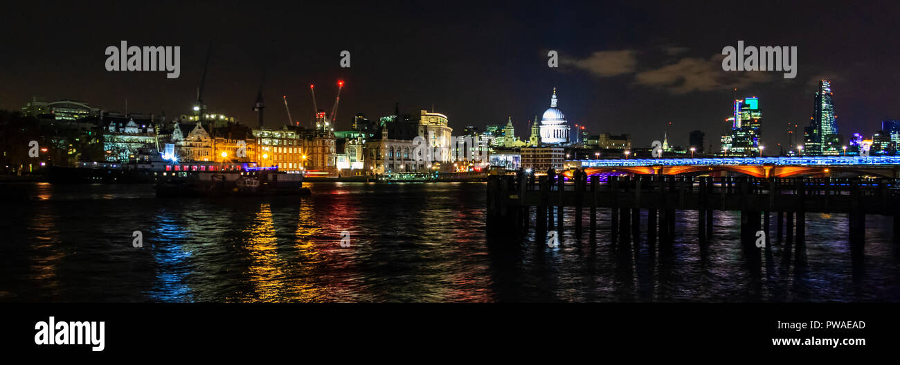 La Cathédrale St Paul et Blackfriars Bridge et la station est allumé sur le skyline at night, London, UK Banque D'Images