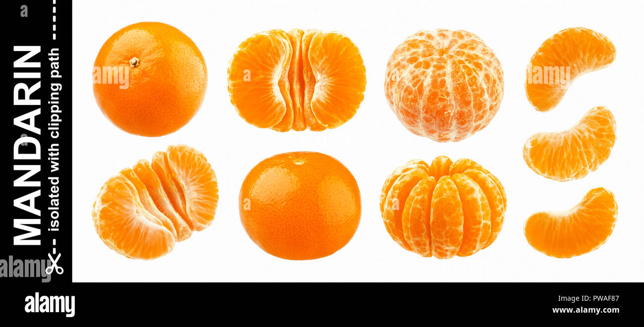 Mandarine, mandarine, clémentine isolé sur fond blanc. Collection Banque D'Images