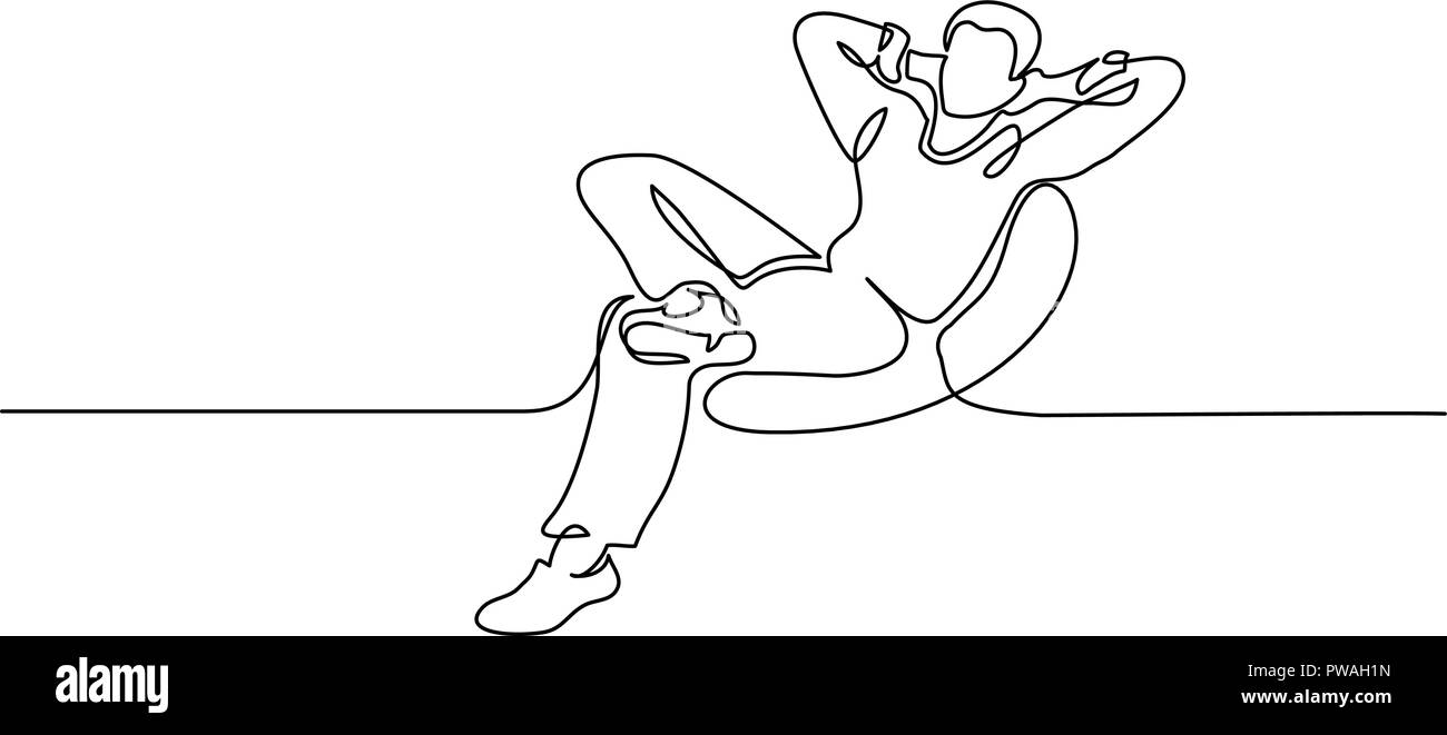 Dessin d'une ligne continue. Jeune homme se détendre dans un fauteuil, assis. Vector illustration Illustration de Vecteur