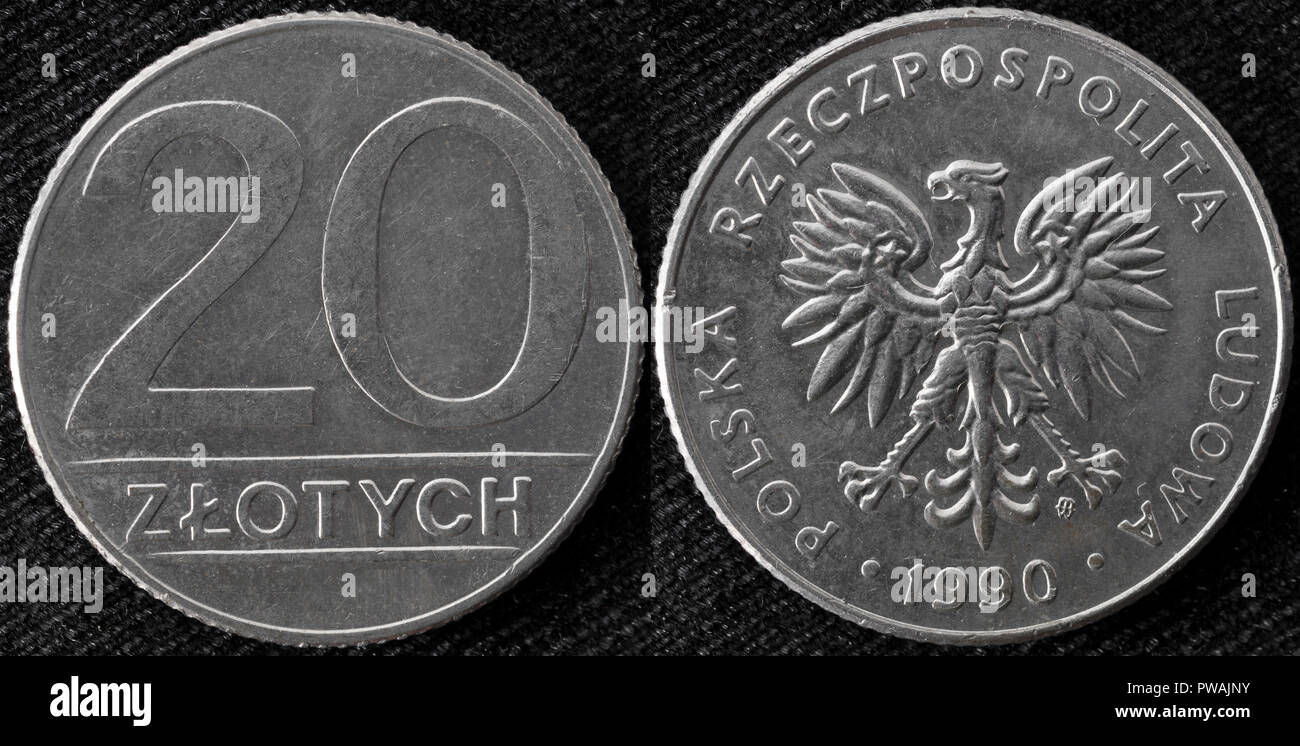 20 zlotych coin, Pologne, 1990 Banque D'Images