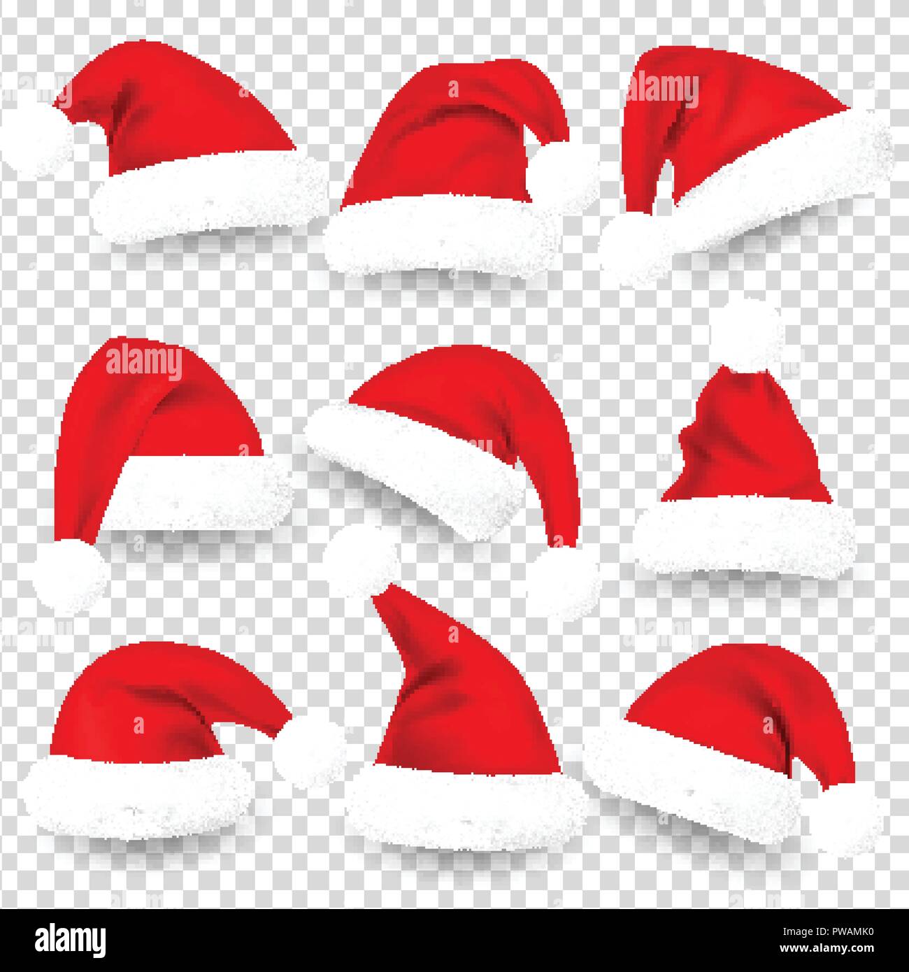 Noël Le Père Noël chapeaux de fourrure et d'ombre. Nouvelle Année Red Hat  isolé sur fond transparent. Chapeau d'hiver. Vector illustration Image  Vectorielle Stock - Alamy