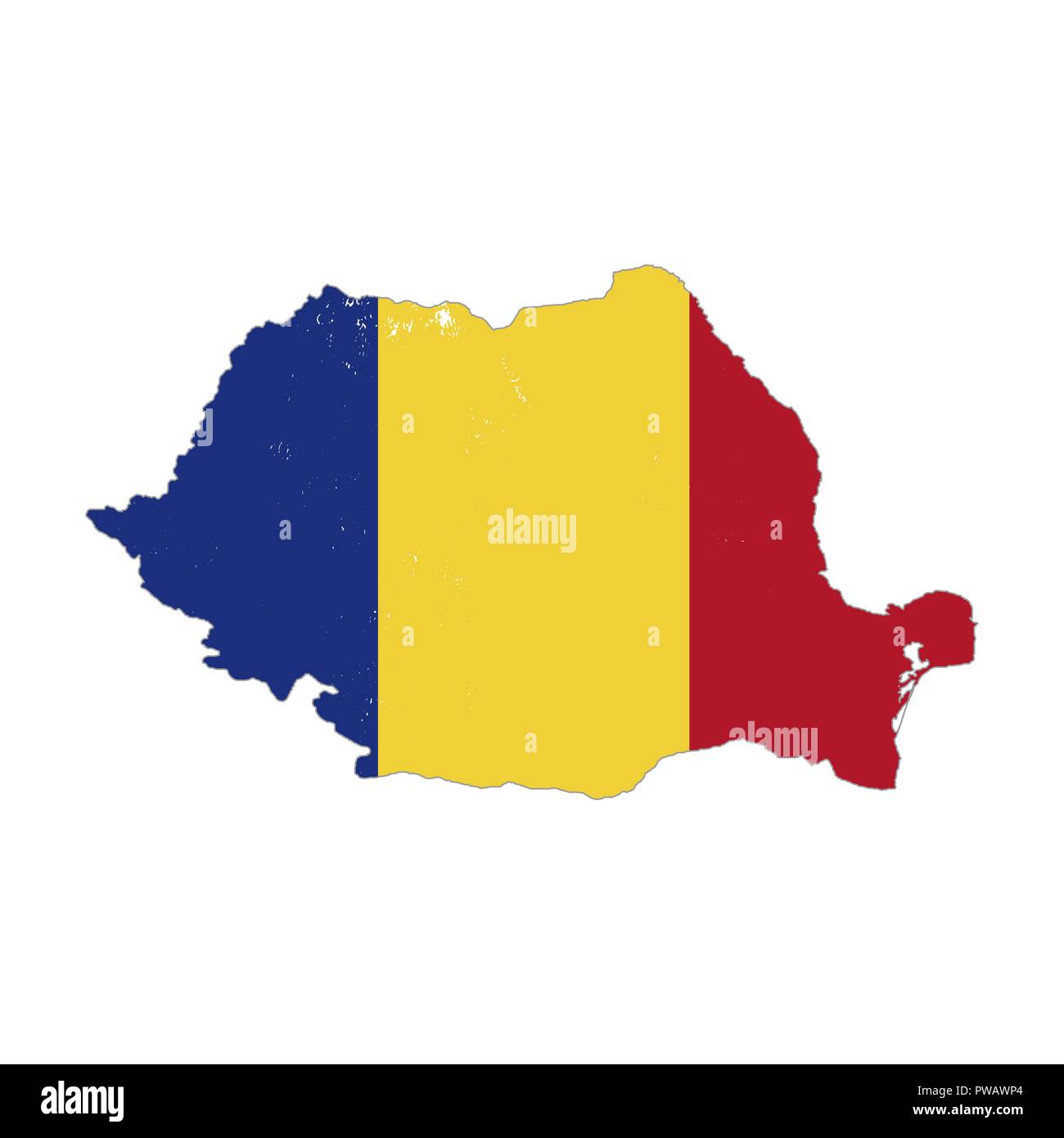 Silhouette de pays Roumanie avec drapeau sur le fond blanc Illustration de Vecteur