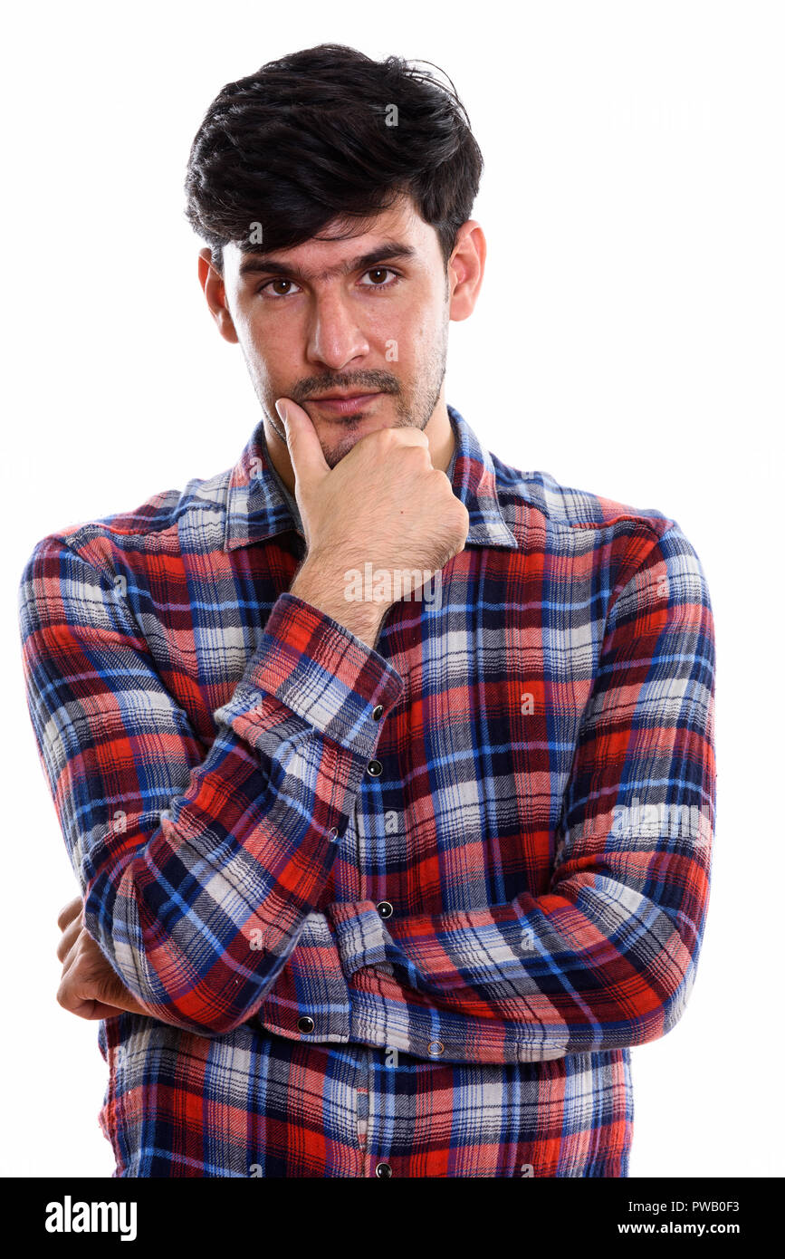 Portrait of young man thinking persan Banque D'Images