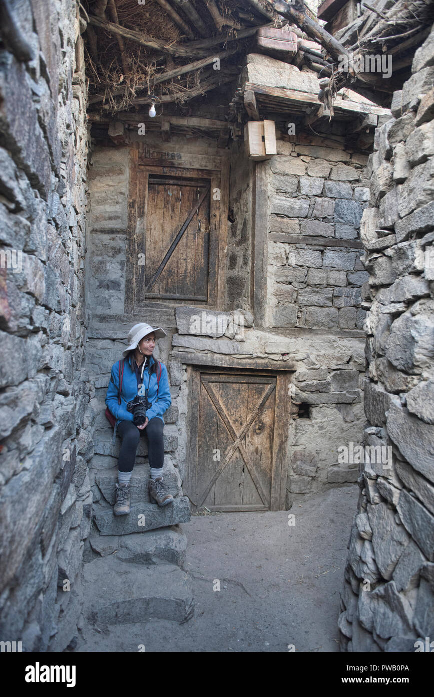 Maisons en pierre et ruelles composent le pittoresque village de Balti Turtuk sur la frontière pakistano-indiennes. Le Pakistan, autrefois le village était prendre Banque D'Images