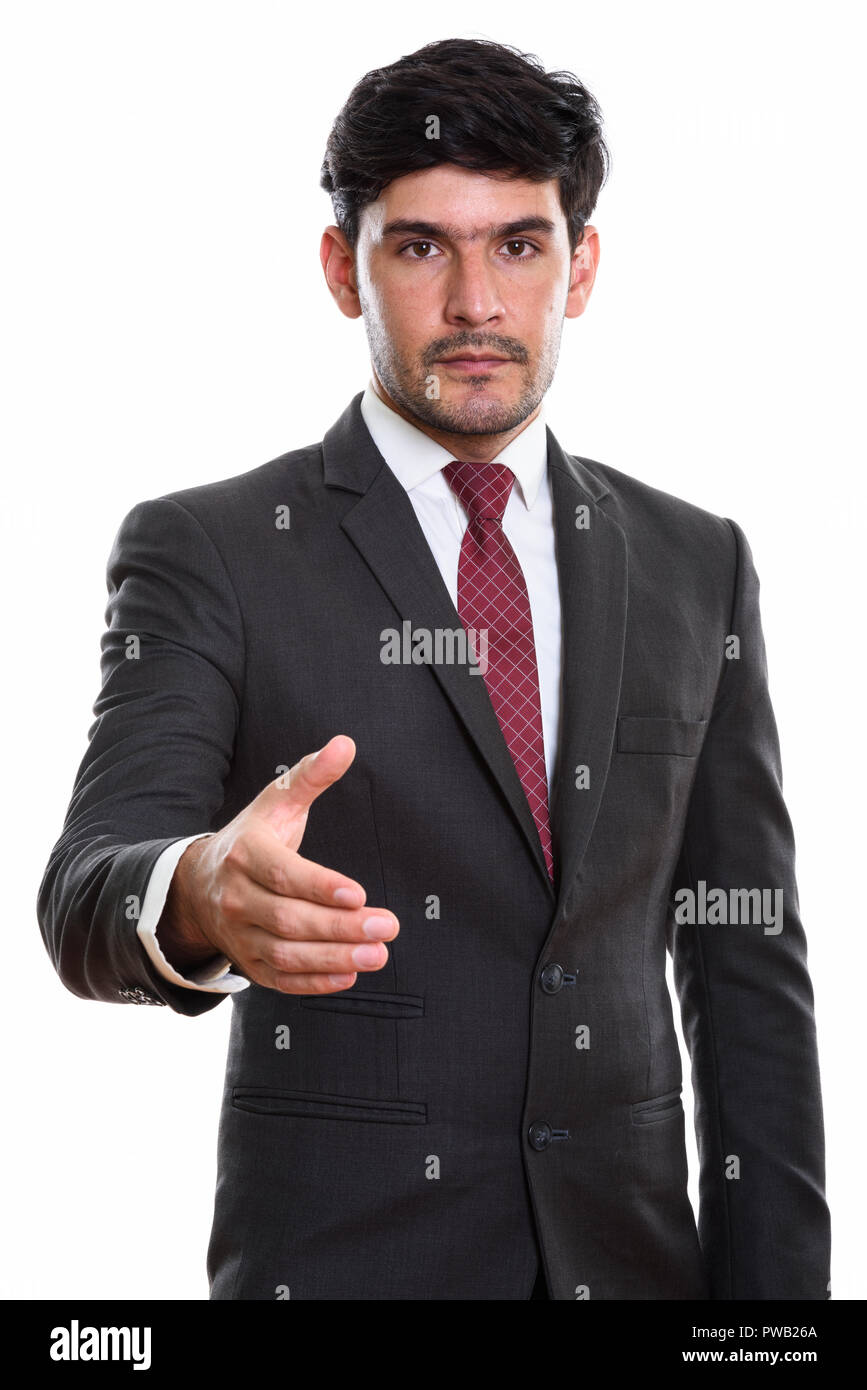 Studio shot of young businessman Persique handshake Banque D'Images