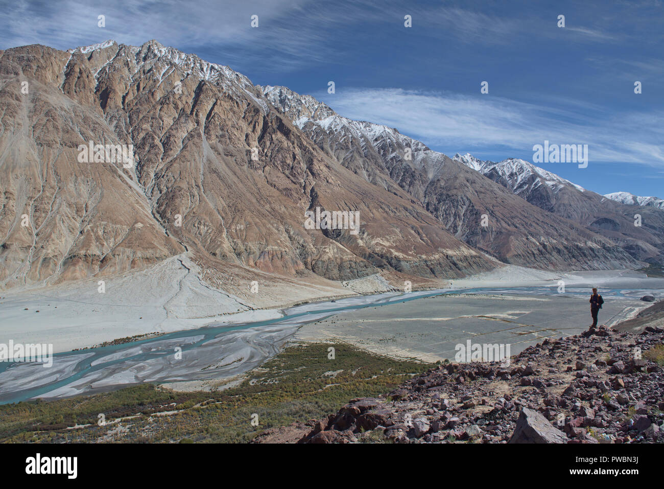 Les beaux fleuves Shyok River et plage de Karakoram, Vallée de Nubra, Ladakh, Inde Banque D'Images