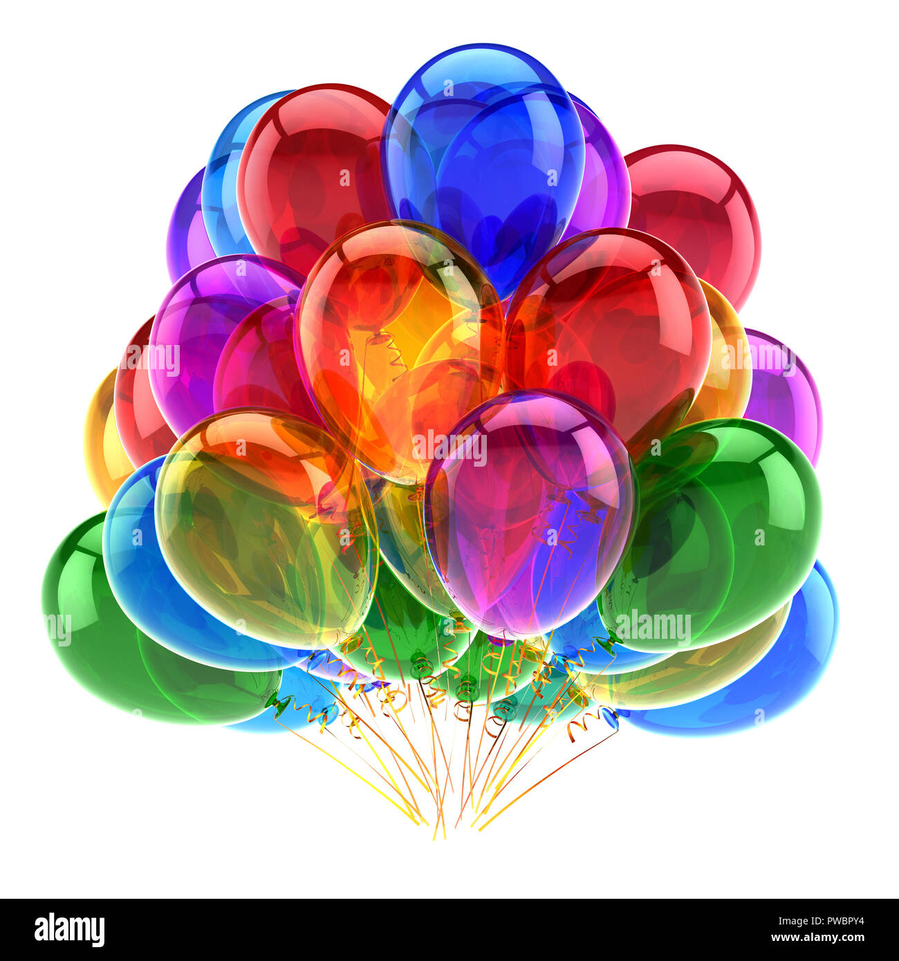 Ballons De Fête Joyeux Anniversaire Décoration De Carnaval Brillant  Multicolore Coloré. L'anniversaire De Vacances Célèbre L'élément De  Conception De La Carte De Voeux De Saint-Sylvestre. Illustration 3D Isolée  Banque D'Images et Photos