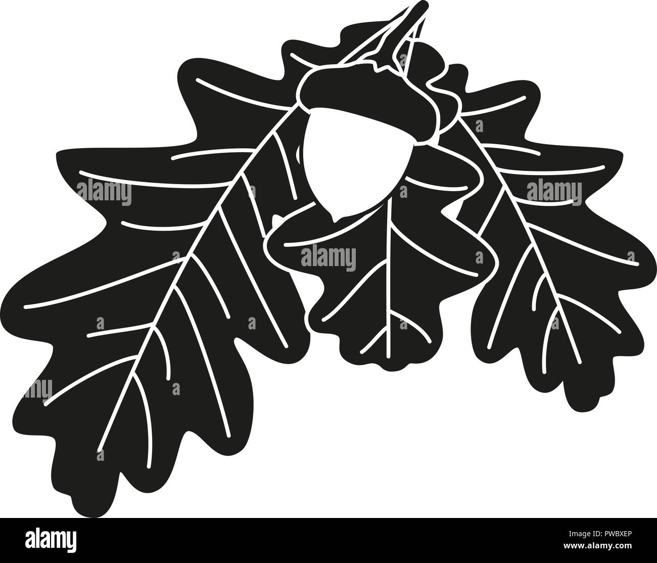 Branche de chêne noir et blanc silhouette Illustration de Vecteur