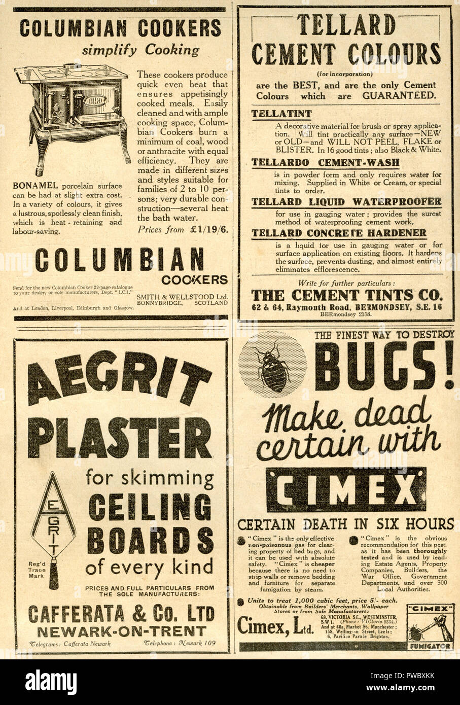 Publicité vintage pour la sélection des outils matériels et des matériaux de construction et des services en date du 17 janvier 1936 dans l'Illustrated Carpenter et Builder magazine Banque D'Images