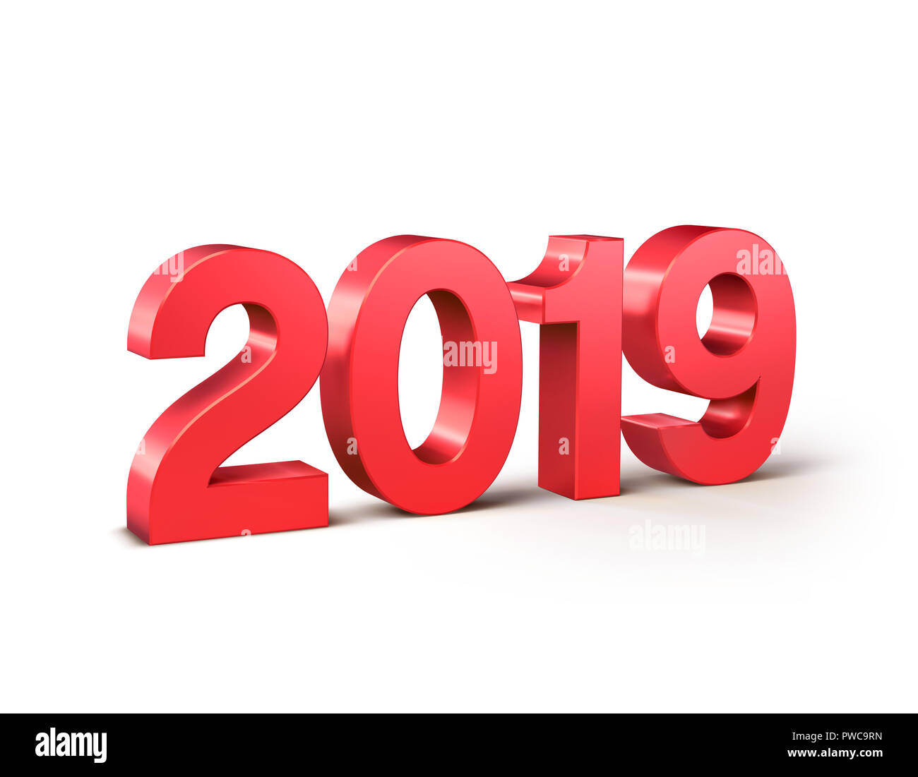 Nouvelle Année 2019 date nombre, coloré en rouge et isolé sur blanc - 3D illustration Banque D'Images