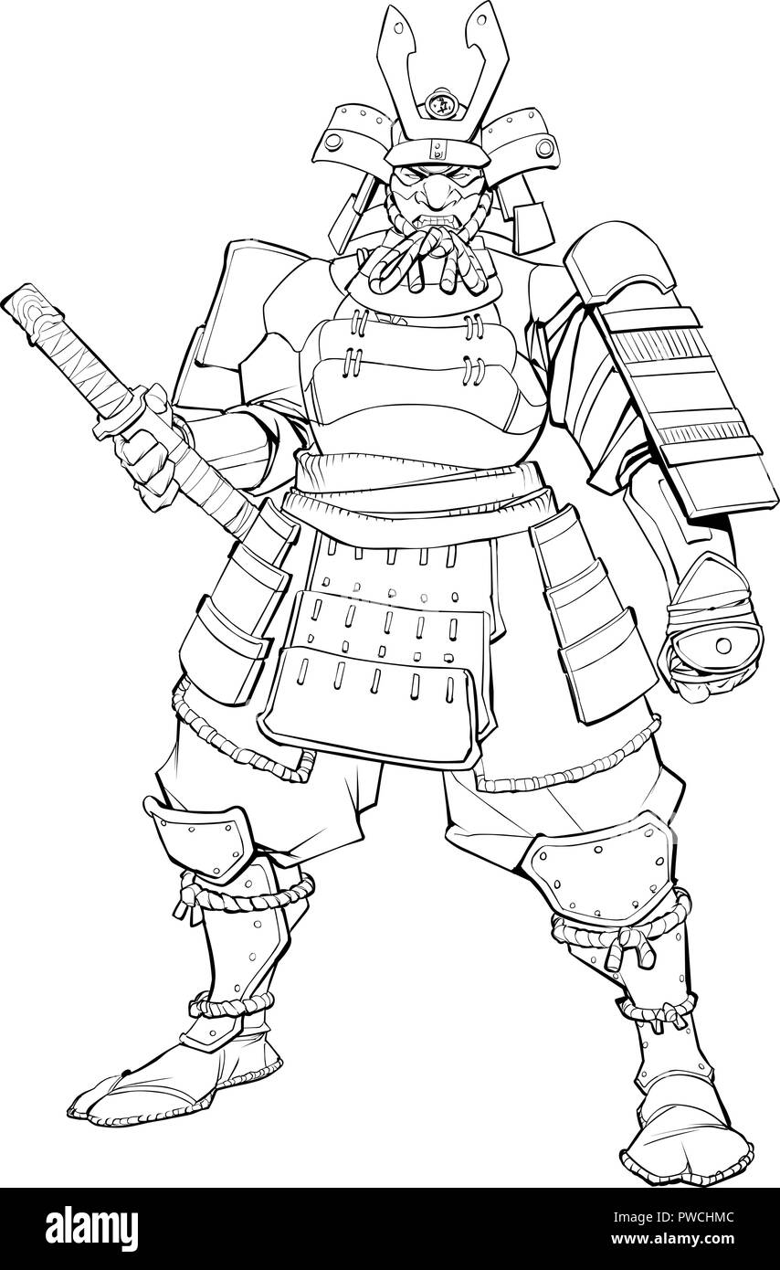 Art de la ligne de guerrier samouraï Illustration de Vecteur
