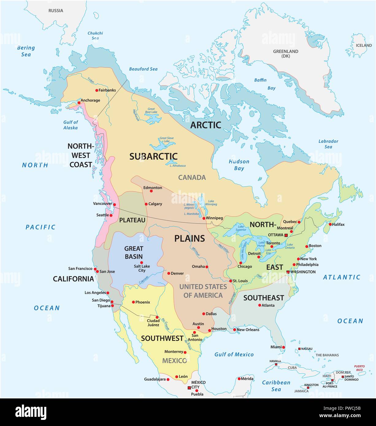 Les domaines culturels traditionnels des peuples autochtones de l'Amérique du Nord carte vectorielle. Illustration de Vecteur