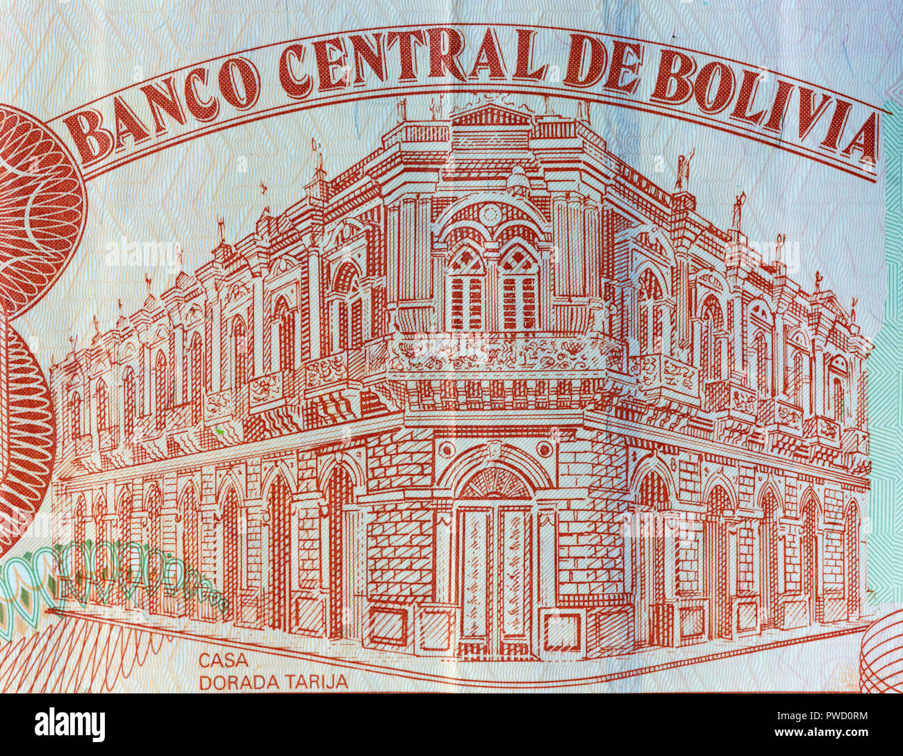 Casa Dorada à Tarija de 20 bolivianos, billets de Bolivie Banque D'Images