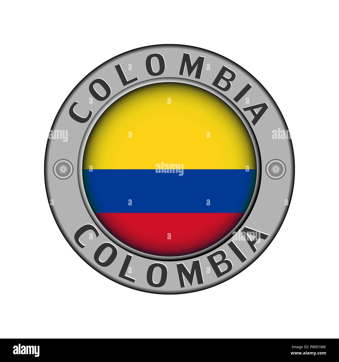 Médaillon rond en métal avec le nom du pays de la Colombie et une ronde au centre du pavillon Illustration de Vecteur