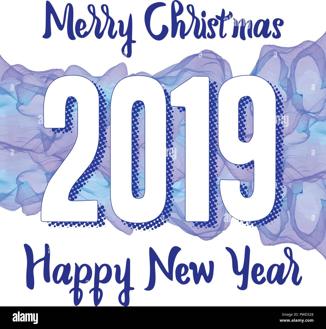 Bonne Année 2019 Carte de Vœux sur l'arrière-plan. Vector Illustration. Joyeux Noël Flyer ou d'Affiches Illustration de Vecteur