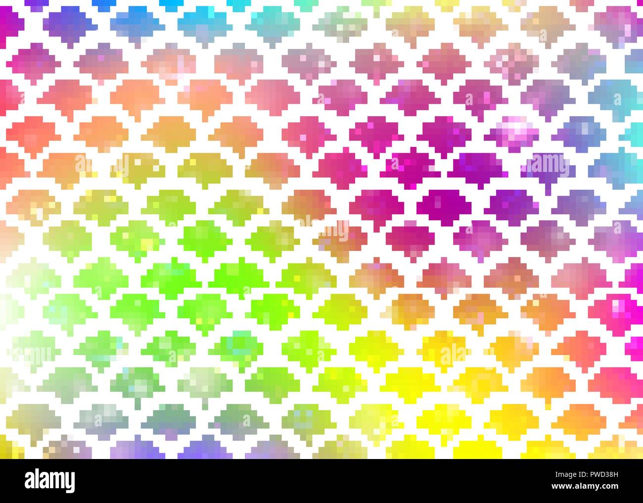 Mermaid Princess Kawaii avec fond arc-en-ciel motif écailles. Illustration de Vecteur