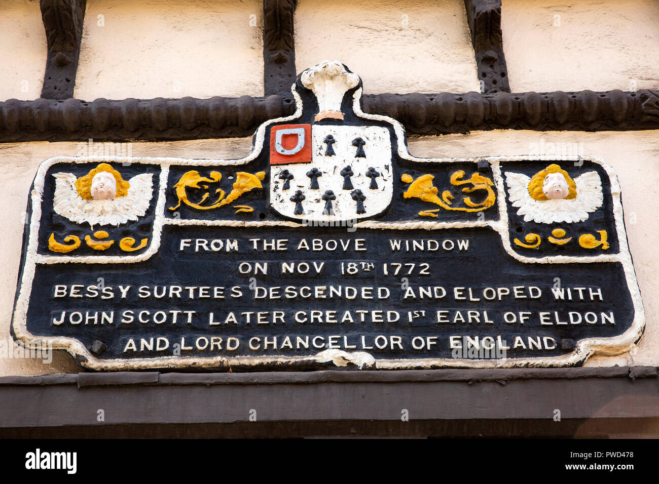 Royaume-uni, Angleterre, Tyneside, Newcastle upon Tyne, Dune, C16th Bessy plaque de maison Surtees Banque D'Images