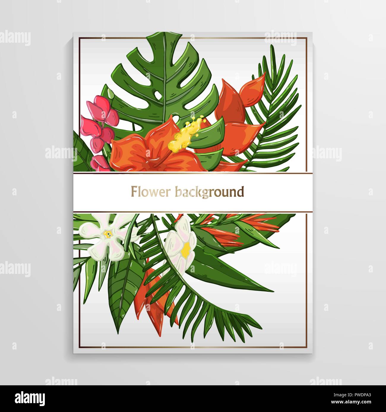 Fond de fleurs tropicales avec des feuilles de palmier,monstera vert Illustration de Vecteur
