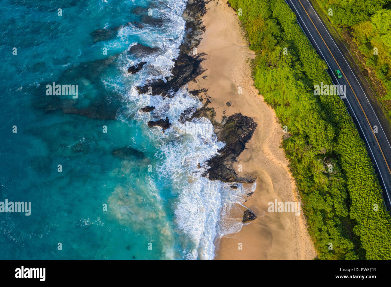 Un avis de surf au parc Sandy Beach sur la côte est d'Oahu. Banque D'Images