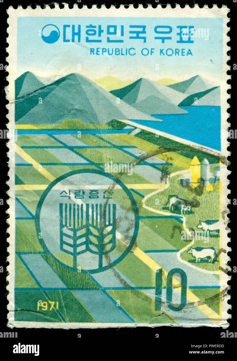 Timbre cachet de la Corée du Sud, publié en 1971 Banque D'Images