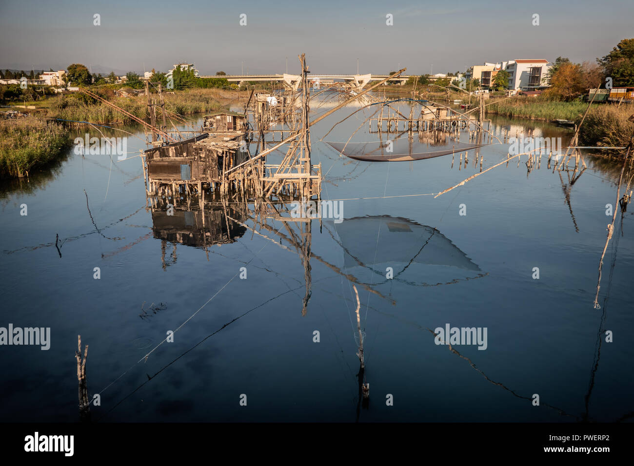 Filets de pêche locale à une laguna à Ulcinj, Monténégro Banque D'Images